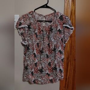 SHEIN Black and Pink Floral Blouse
